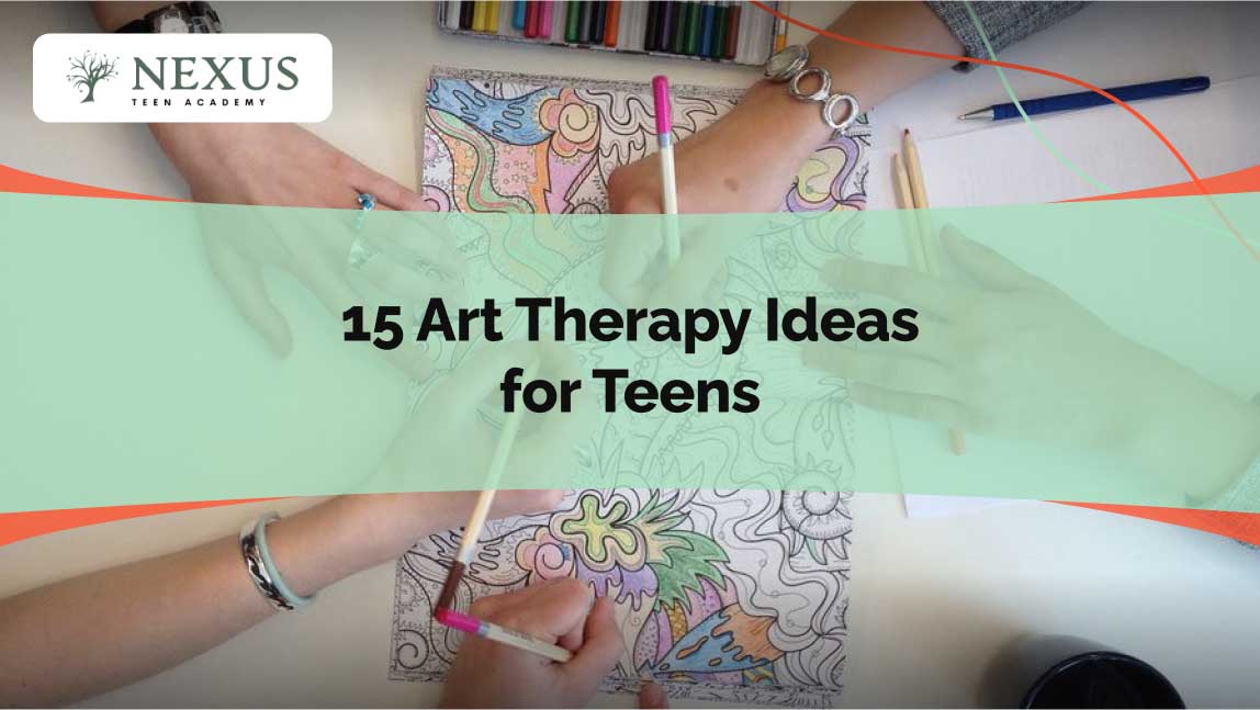 Teens engaging in art therapy, coloring intricate designs with markers and pencils, showcasing creative expression and emotional well-being through therapeutic activities.