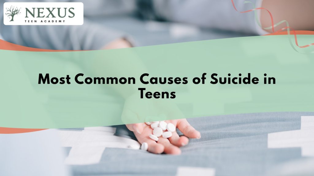 Teen hand with white pills on a bed, symbolizing suicide risks, mental health struggles, and prevention awareness.